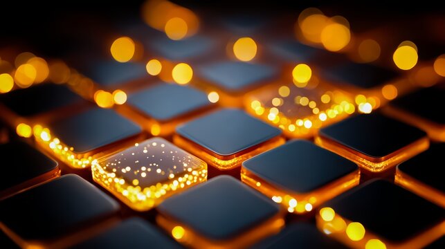 Close up of a black and orange square. The square is surrounded by a glowing light
