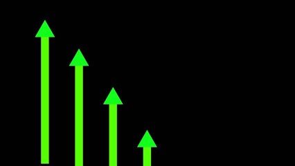Four ascending neon green arrows on Generate title without using the word "Title:" before it. black background showing upward growth trend