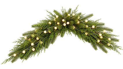 A beautiful festive holiday garland corner piece with glowing warm white string lights