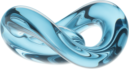 A shimmering translucent blue rendering of a m bius strip or infinity loop