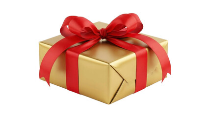 Obraz premium Golden Gift Box Tied with Red Ribbon on a Transparent Background PNG Image