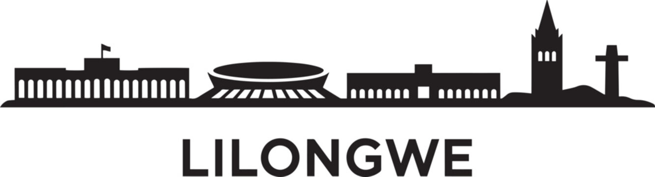 Lilongwe malawi skyline vector silhouette with landmarks and cityscape in black and white