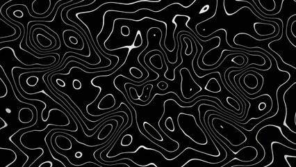 Generate title without using the word "Title:" before it. Black and white abstract topographic contour lines pattern on dark background 1405 without