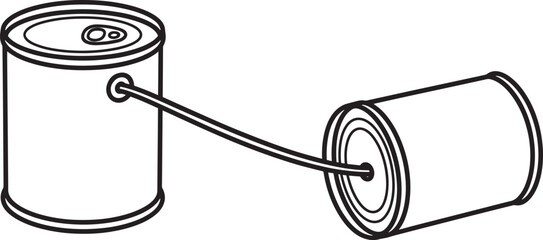 Tin can telephone toy icon, string phone communication device for children to play