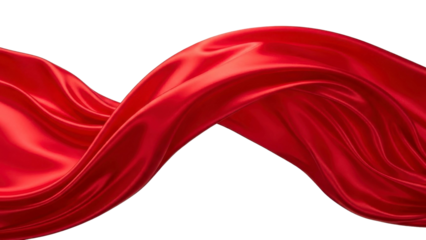 Floating Red Silk Fabric Wave on a Transparent Background PNG Image