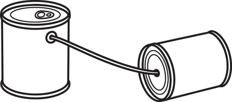 Tin can telephone toy icon, string phone communication device for children to play