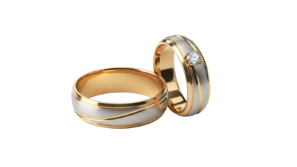 Two Wedding Rings PNG Image on Transparent Background, Gold and Platinum
