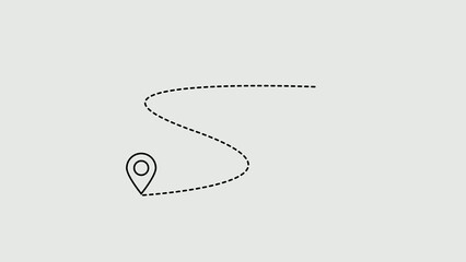 Generate title without using the word "Title:" before it. Black and white map pin marker with a dotted curved path on a light gray background location navigation