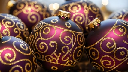 Purple Christmas baubles with golden details