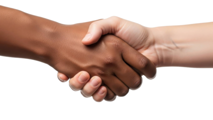 Handshake between Asian and White hands on a Transparent PNG Image
