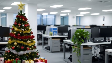 christmas tree with gifts in the office