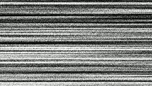 Generate title without using the word "Title:" before it. Black and white static noise texture with dense horizontal lines and grainy appearance