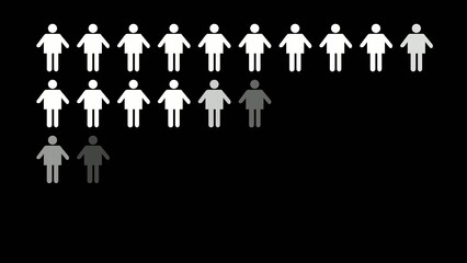 Generate title without using the word "Title:" before it. White and gray silhouettes of men and women arranged in rows showing gender balance 1765535853765