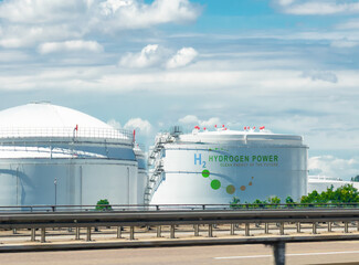 green Hydrogen renewable energy production - hydrogen gas for clean electricity solar and windturbine facility. 3d rendering.