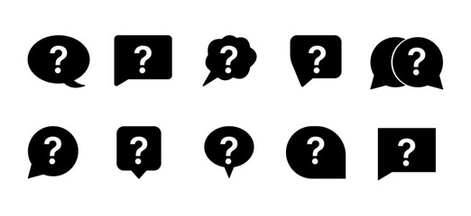 Question mark icon set. Support sign speech bubble. Help, info, chat question, bubble question - stock vector