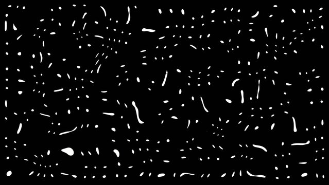 Generate title without using the word "Title:" before it. White dotted and dashed lines scattered randomly on a black background resembling stars and motion dots