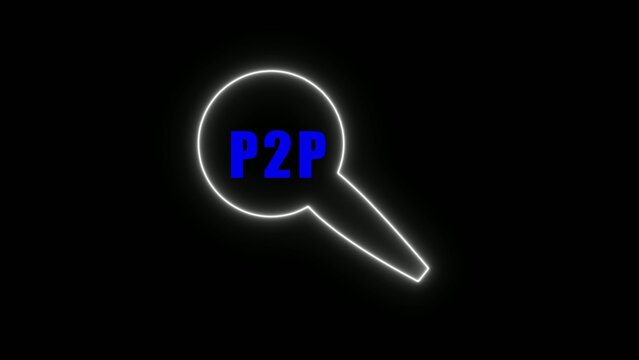 Generate title without using the word "Title:" before it. White glowing magnifying glass with blue P2 P text in the center on a black background search