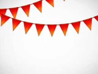 Obraz premium Colorful red triangular party flags isolated on white background