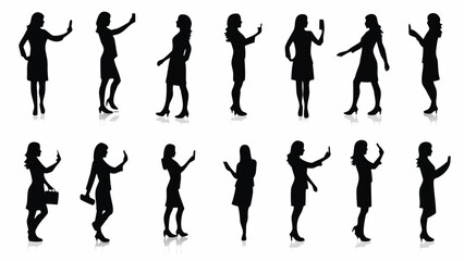 Fototapeta premium Silhouettes of businesswomen using smartphones in various poses