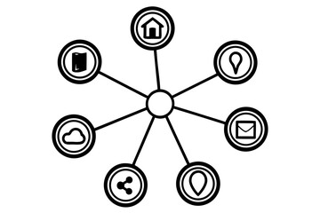 Flat Vector Radial Infographic with Central Circle and Six Connected Nodes &mdash; Modern Minimal Design