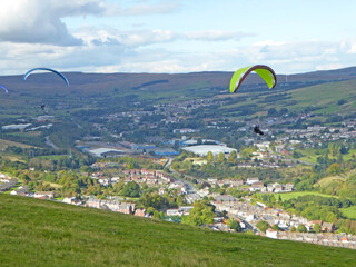 Paragliding above Pontlottyn in the Welsh Valleys	