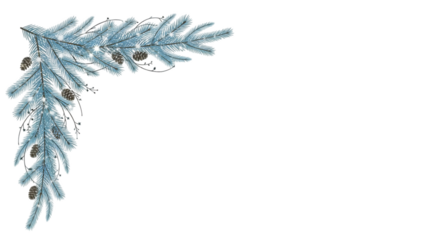 Frosted blue winter pine corner with pine cones and sparkle lights for festive decoration