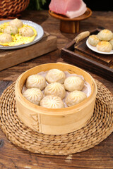 Fototapeta premium Steamed Dumplings and Dim Sum Breakfast Spread with All Ingredients