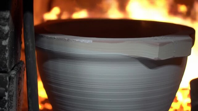Ceramics undergoing firing process inside kiln