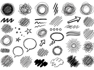 Collection of various hand drawn scribble shapes and symbols for creative design and editing purposes effectively