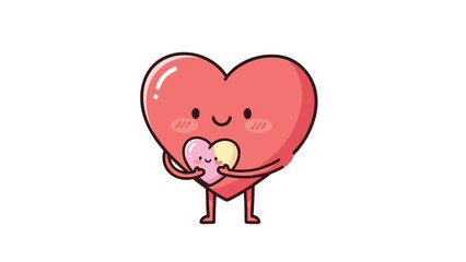A cute cartoon heart character holding a smaller heart with a smiling face and blush cheeks on white background with soft pink colors
