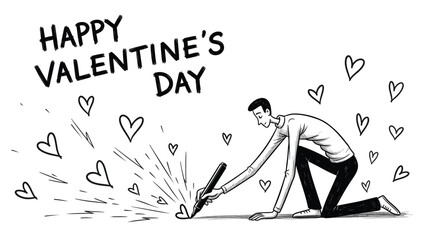 Man on one knee holding firework sparks hearts valentine's day