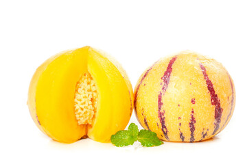 Fresh Yellow Melons from Minqin Desert, Gansu - Striped Heirloom Fruit © LanThi