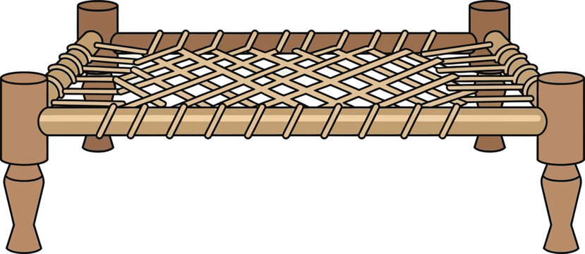 Traditional Wooden Charpai Bed Illustration