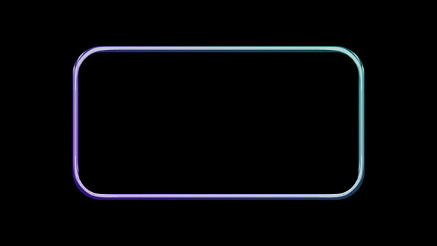 Metallic chrome rounded rectangle frame with purple to teal gradient on black background. Futuristic UI border with glossy metal shine for modern tech, app interface and digital design.