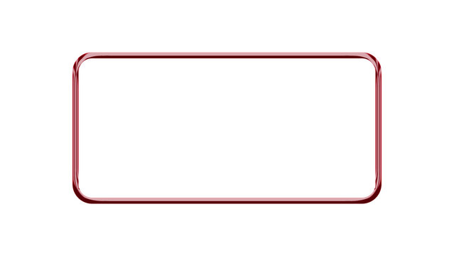Red metallic rounded rectangle frame with chrome shine, isolated on transparent background. Bold futuristic border for UI, alerts and modern digital design.