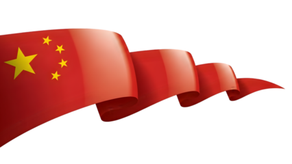 Waving chinese flag ribbon isolated on transparent background