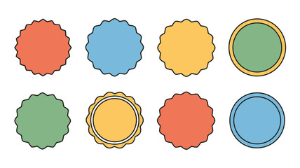 Colorful badge icons in various shapes and styles