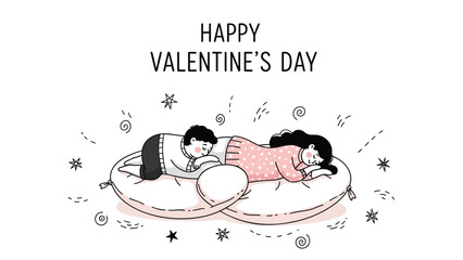 Two people lying on heart shaped pillows celebrating valentine's day with a sweet and romantic atmosphere