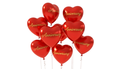 A bunch of red heart balloons isolated on transparent background