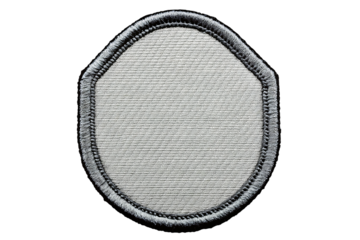 Grey Shield Shaped Embroidered Patch on white background isolated on a transparent background