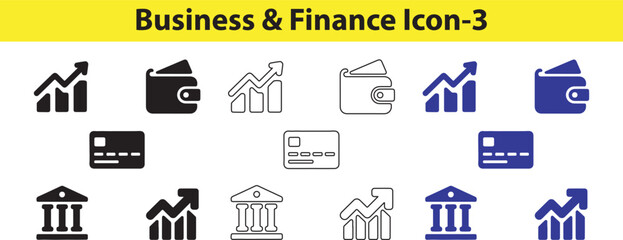 Business Finance Icons Set with Wallet Credit Card Graph
