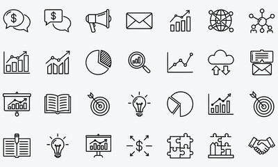 Business, Finance & Marketing Outline Icons Set – Startup, Management, Analytics & Corporate Strategy Vector Pack