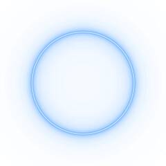 Blue glowing neon circle isolated on transparent background with cool luminous halo, clean sci-fi ring light effect for modern UI and overlays.