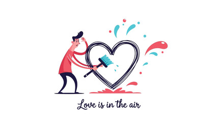 Man painting heart with vibrant colors, love concept, artistic expression, romantic gesture