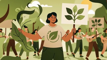 Environmental Rally Celebrating Nature Conservation with Human and Forest Elements