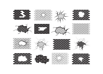 Obraz premium Broken Brick Wall, Broken Brick Wall vector bundle, Broken Brick Wall clipart, Broken Brick Wall silhouette. 