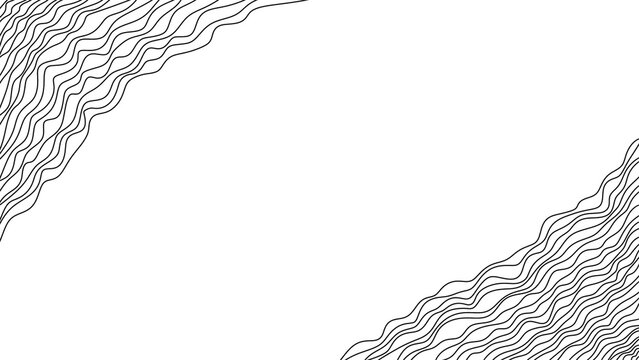 Abstract wave line diagonal corner border on transparent background. The hand drawn black lines create a dynamic frame. For graphic designs, web banners, and presentation templates. PNG