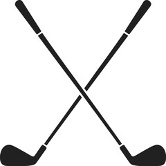 Two Crossed Black Golf Club Silhouettes on White Background sport equipment