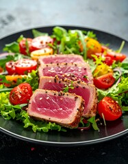 Thunfischsteak mit mediterranem Salat