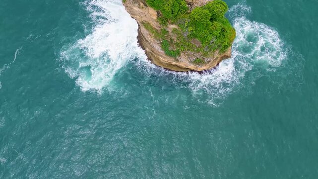 4K Aerial View of Ngliyep Beach on the Southern Java Coast, Malang, East Java